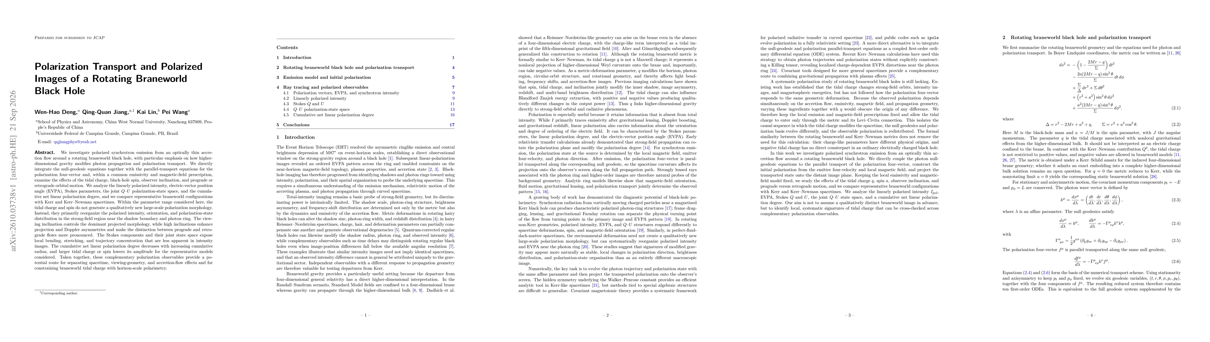 Thumbnail for Polarization Transport and Polarized Images of a Rotating Braneworld Black Hole