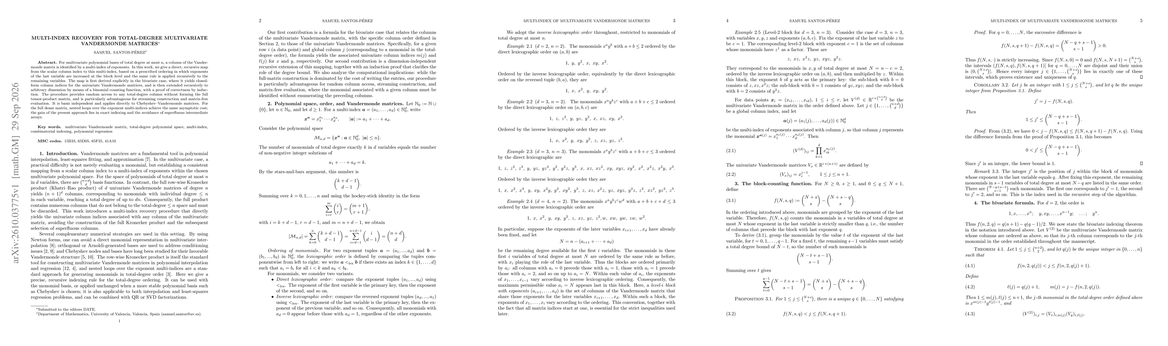 Thumbnail for Multi-Index Recovery for Total-Degree Multivariate Vandermonde Matrices