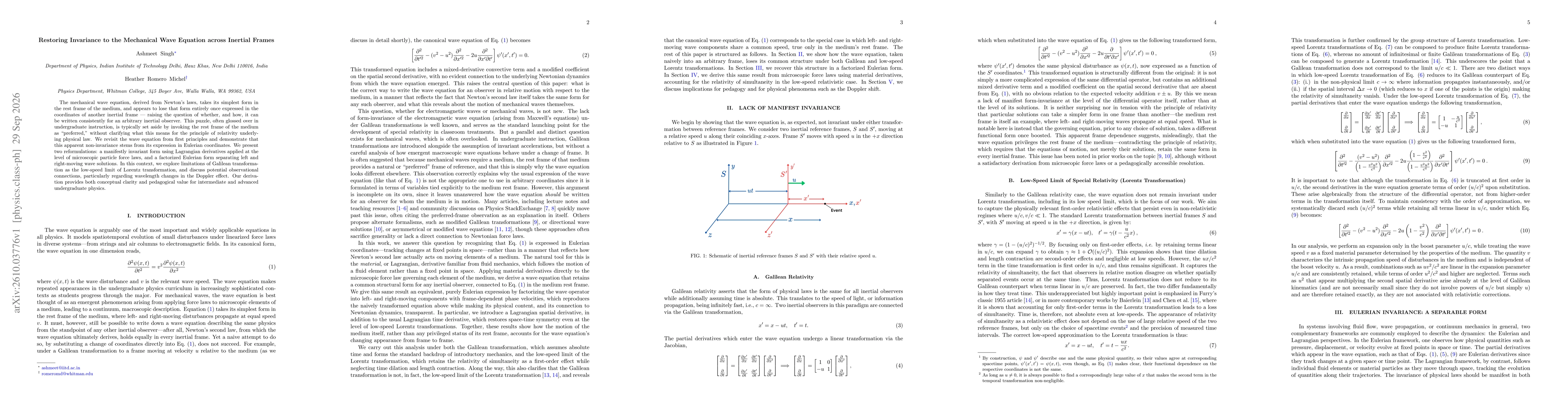Thumbnail for Restoring Invariance to the Mechanical Wave Equation across Inertial Frames