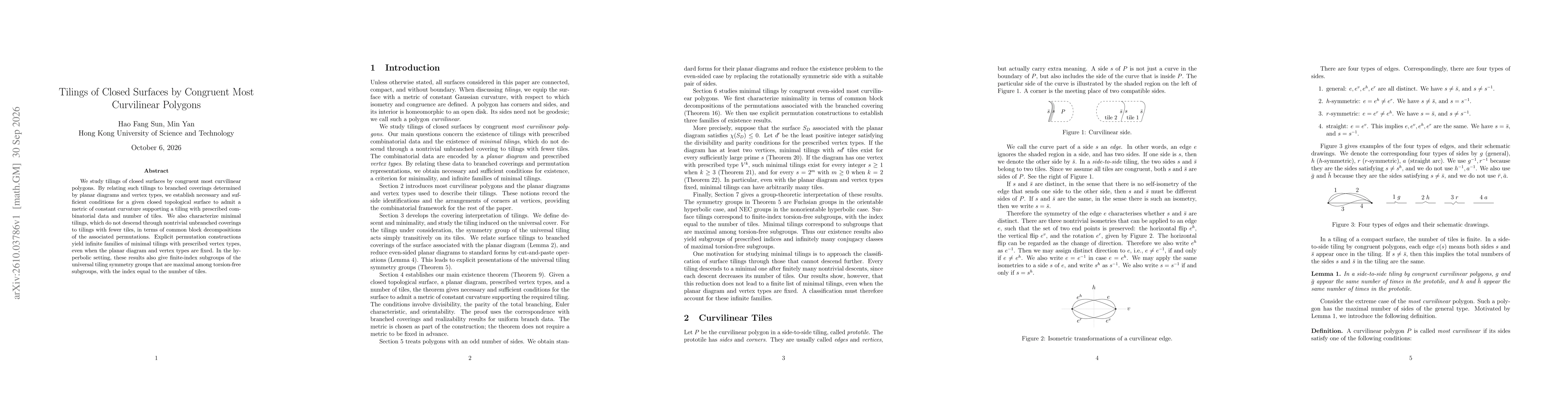 Thumbnail for Tilings of Closed Surfaces by Congruent Most Curvilinear Polygons
