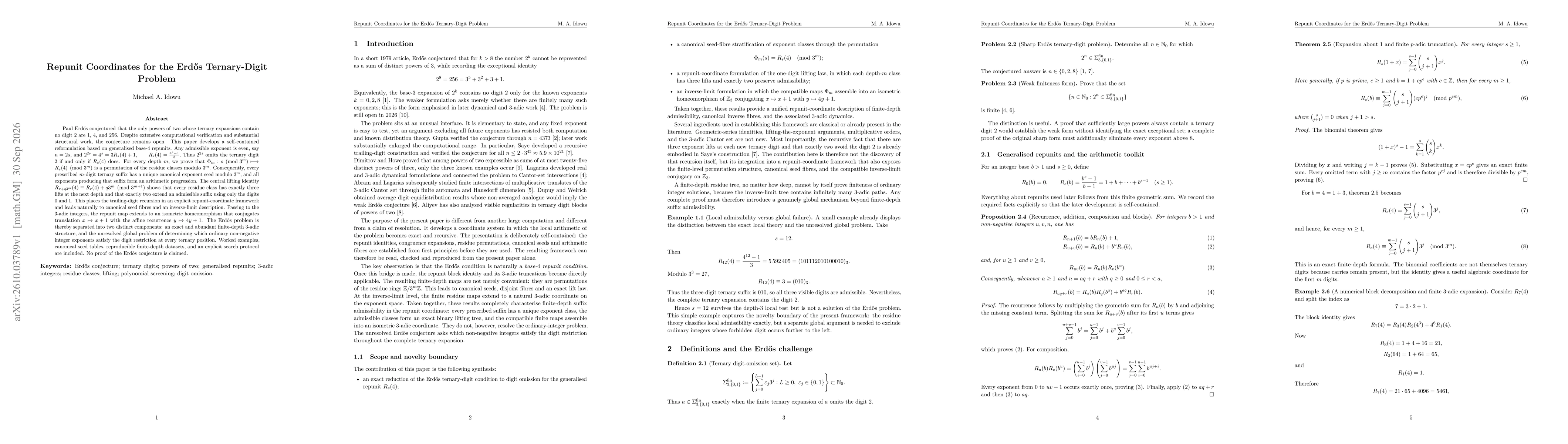 Thumbnail for Repunit Coordinates for the Erdős Ternary-Digit Problem