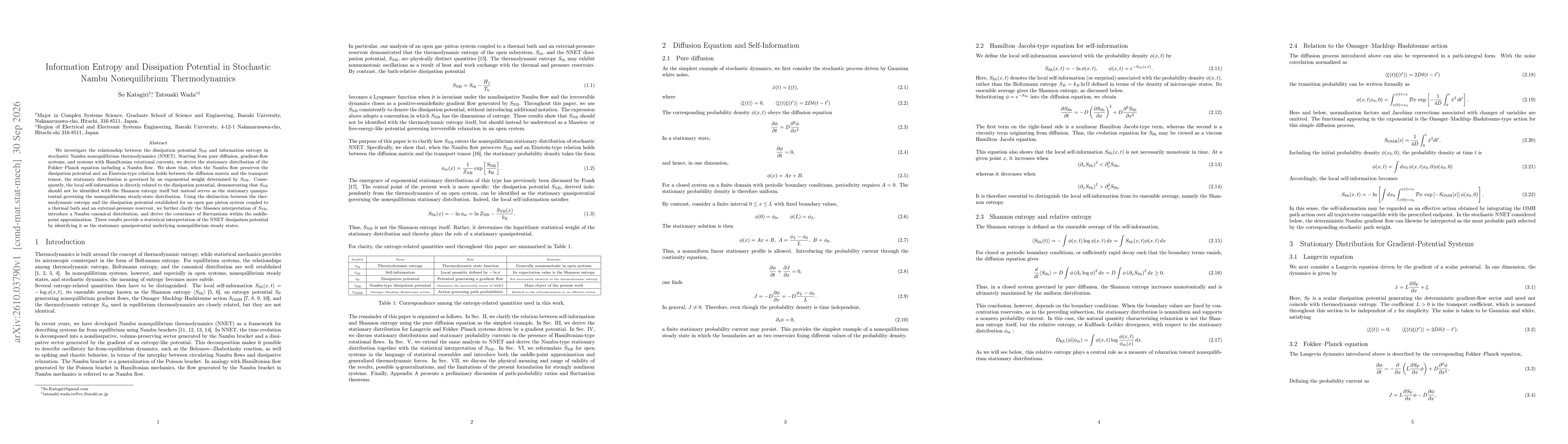 Thumbnail for Information Entropy and Dissipation Potential in Stochastic Nambu Nonequilibrium Thermodynamics