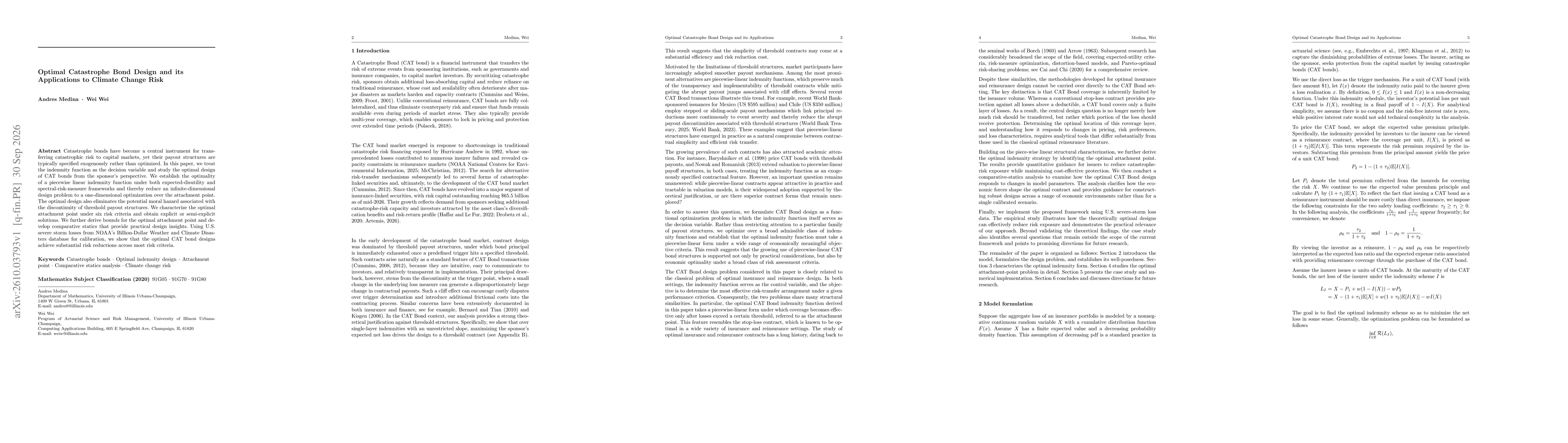 Thumbnail for Optimal Catastrophe Bond Design and its Applications to Climate Change Risk