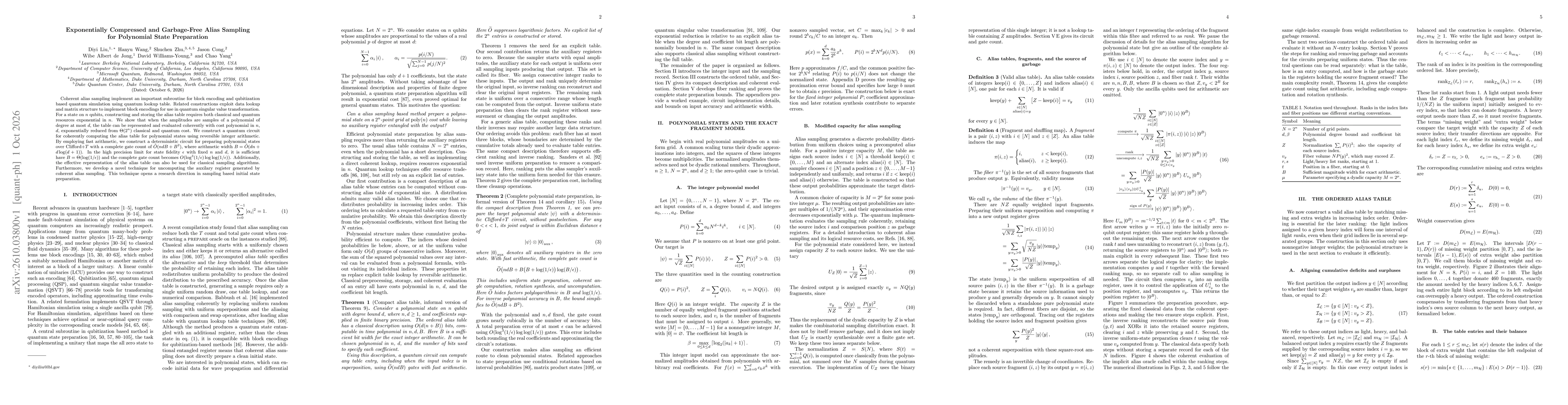 Thumbnail for Exponentially Compressed and Garbage-Free Alias Sampling for Polynomial State Preparation