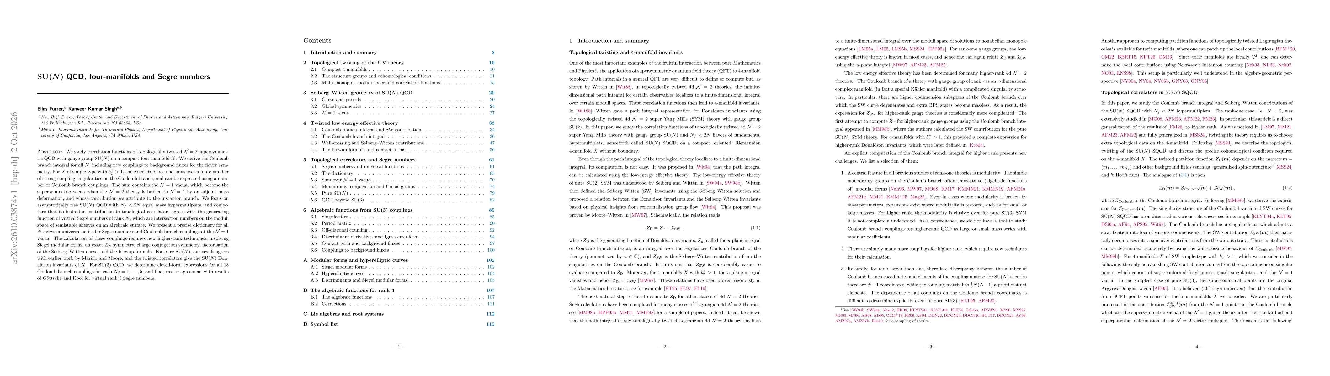 Thumbnail for SU($N$) QCD, four-manifolds and Segre numbers