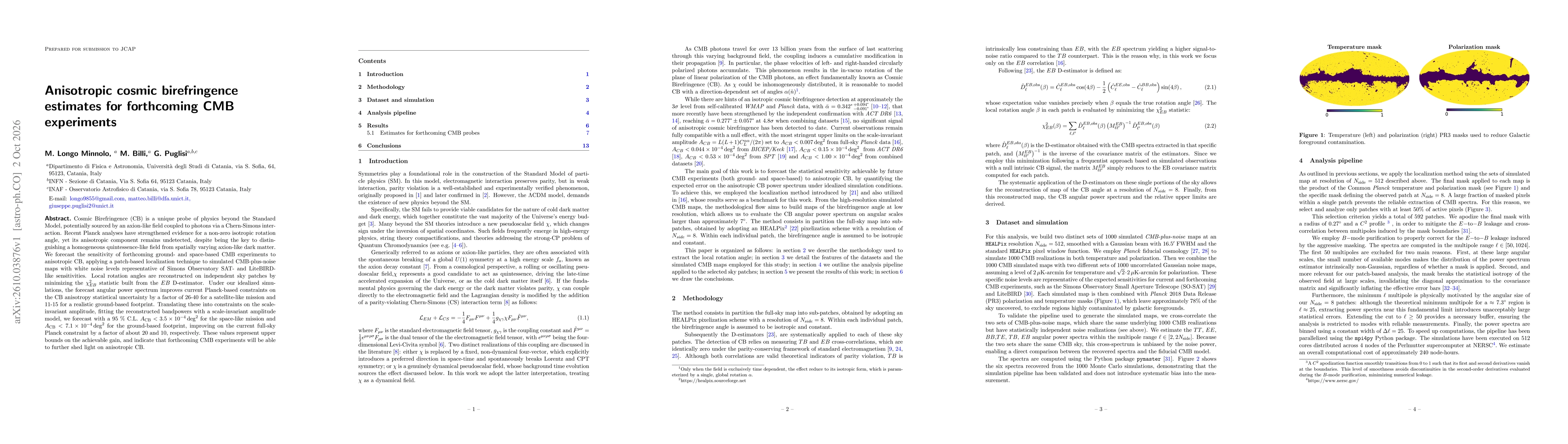 Thumbnail for Anisotropic cosmic birefringence estimates for forthcoming CMB experiments