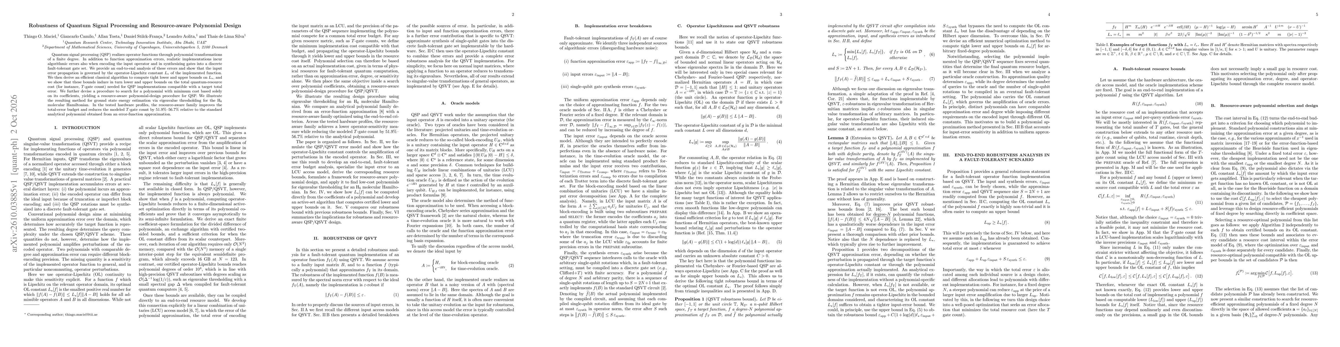 Thumbnail for Robustness of Quantum Signal Processing and Resource-aware Polynomial Design