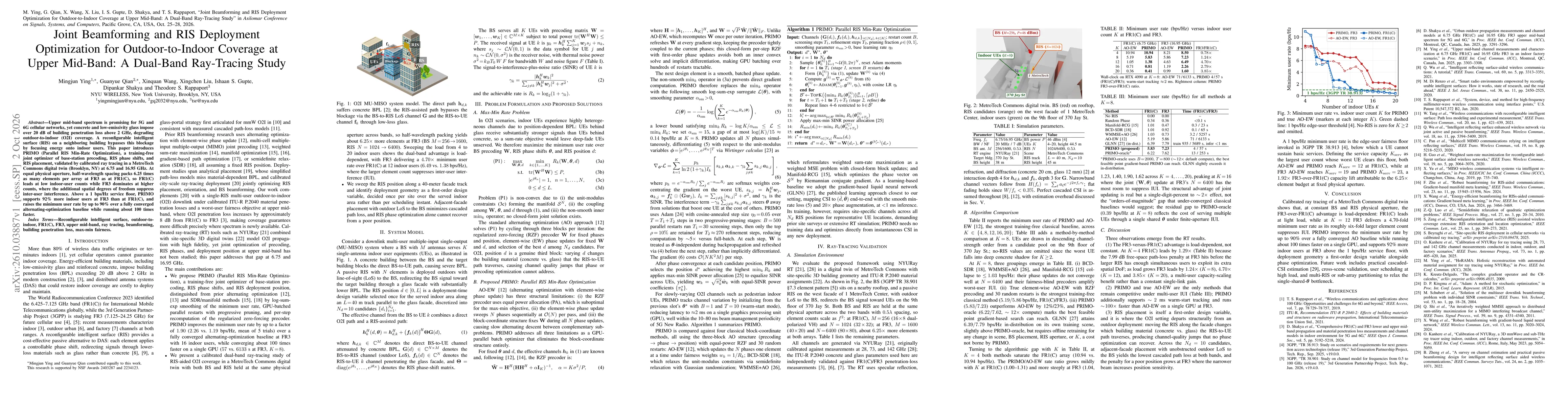 Thumbnail for Joint Beamforming and RIS Deployment Optimization for Outdoor-to-Indoor Coverage at Upper Mid-Band: A Dual-Band Ray-Tracing Study