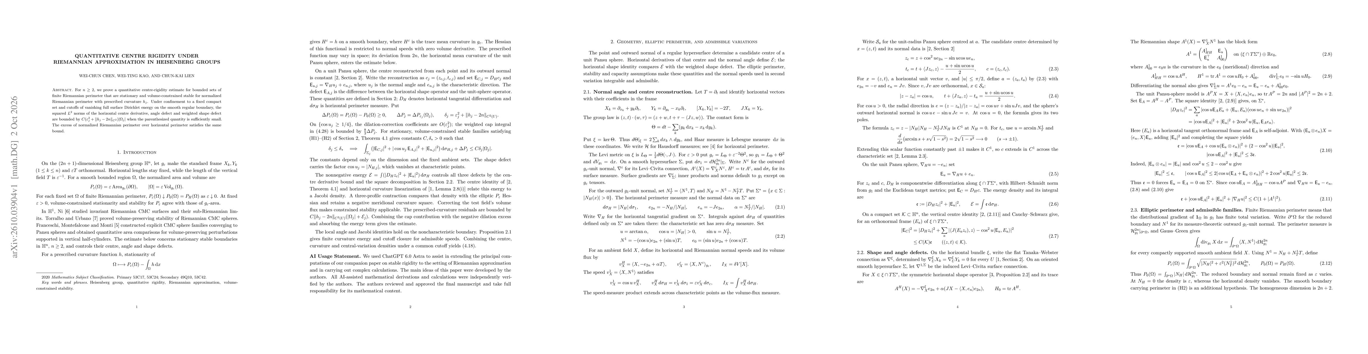 Thumbnail for Quantitative Centre Rigidity under Riemannian Approximation in Heisenberg Groups