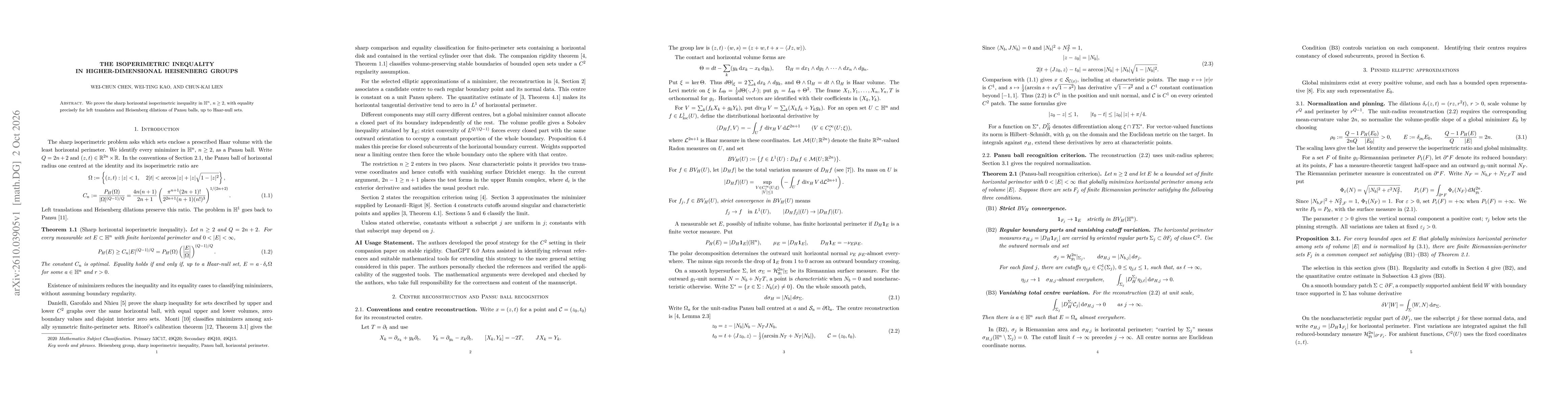 Thumbnail for The Isoperimetric Inequality in Higher-Dimensional Heisenberg Groups