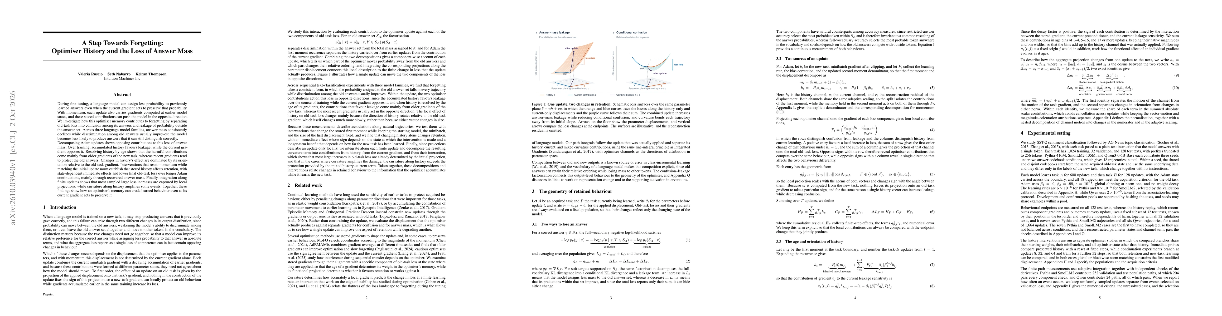 Thumbnail for A Step Towards Forgetting: Optimiser History and the Loss of Answer Mass