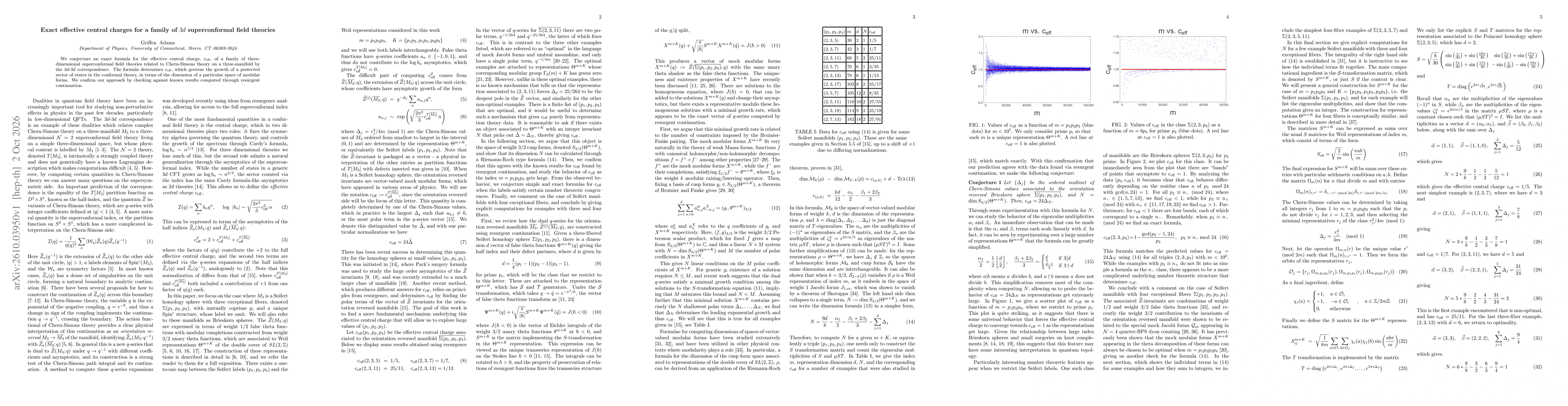 Thumbnail for Exact effective central charges for a family of 3d superconformal field theories