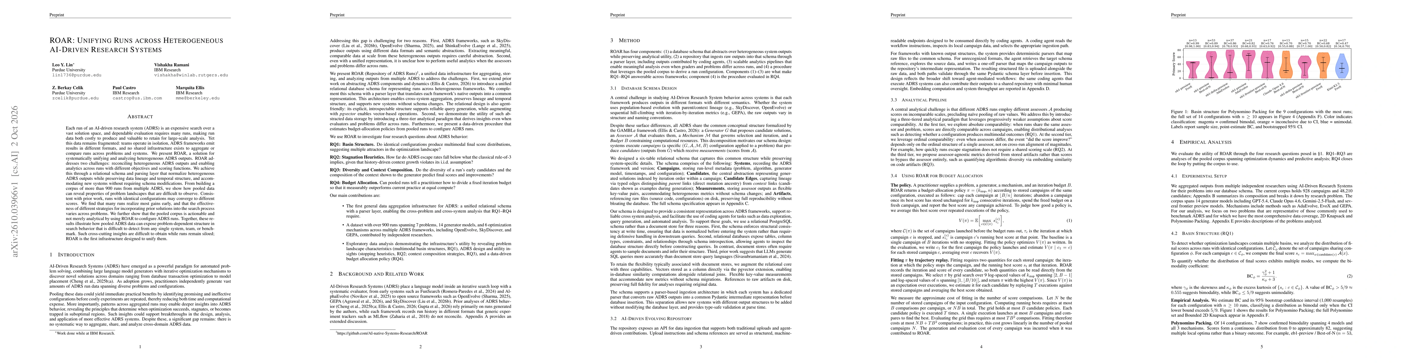 Thumbnail for ROAR: Unifying Runs across Heterogeneous AI-Driven Research Systems