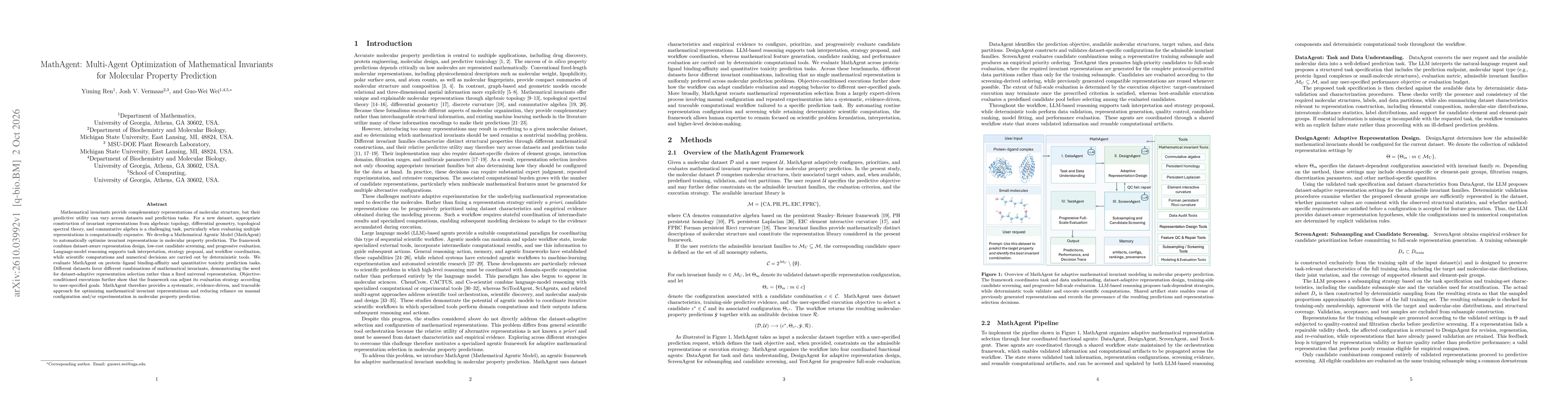 Thumbnail for MathAgent: Multi-Agent Optimization of Mathematical Invariants for Molecular Property Prediction