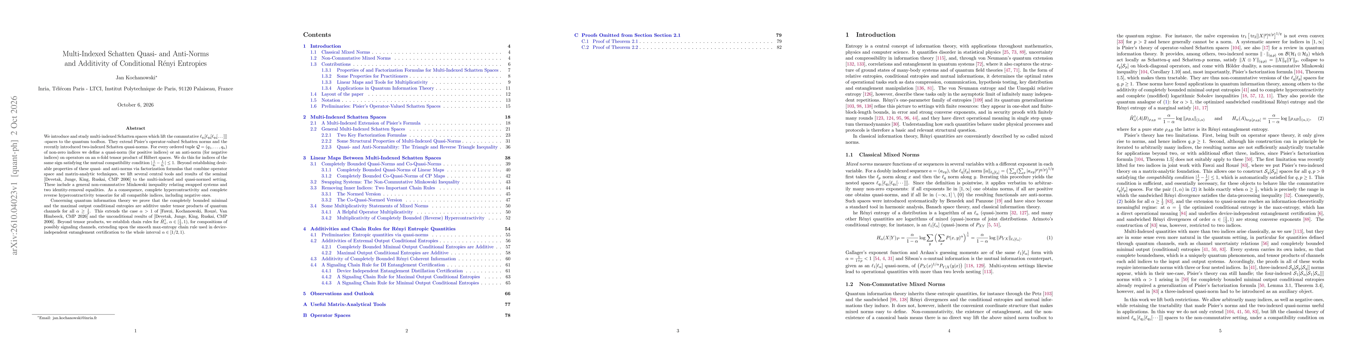 Thumbnail for Multi-Indexed Schatten Quasi- and Anti-Norms and Additivity of Conditional Rényi Entropies
