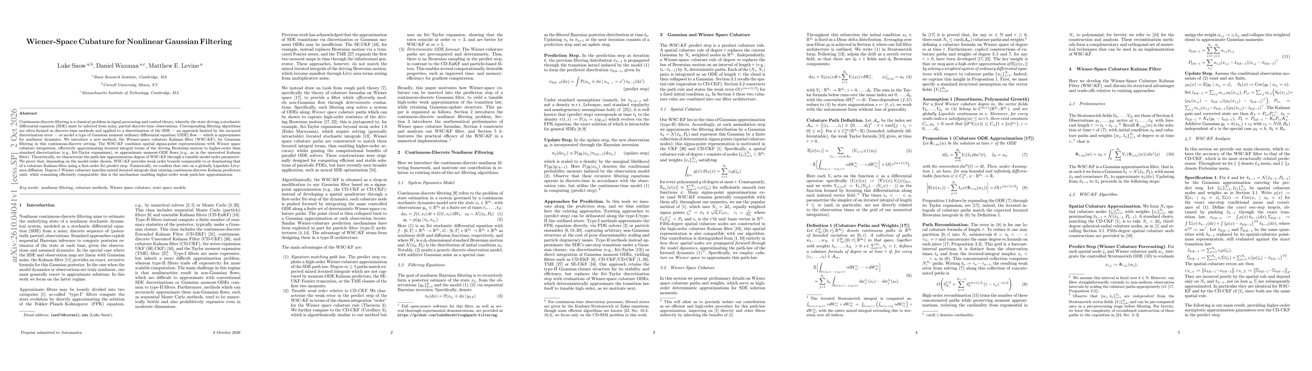 Thumbnail for Wiener Space Cubature for Nonlinear Gaussian Filtering