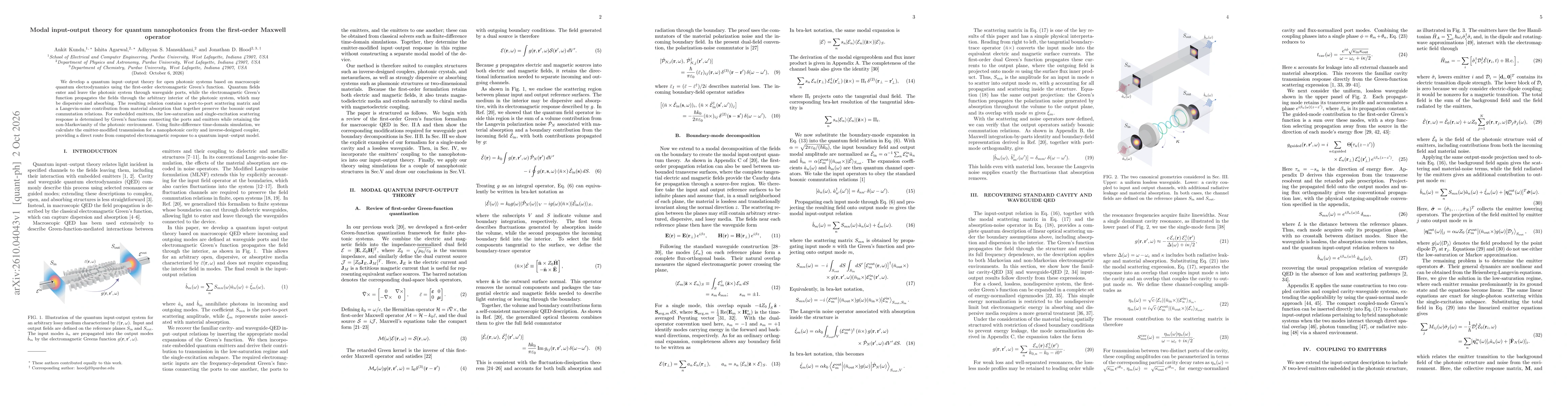 Thumbnail for Modal input-output theory for quantum nanophotonics from the first-order Maxwell operator