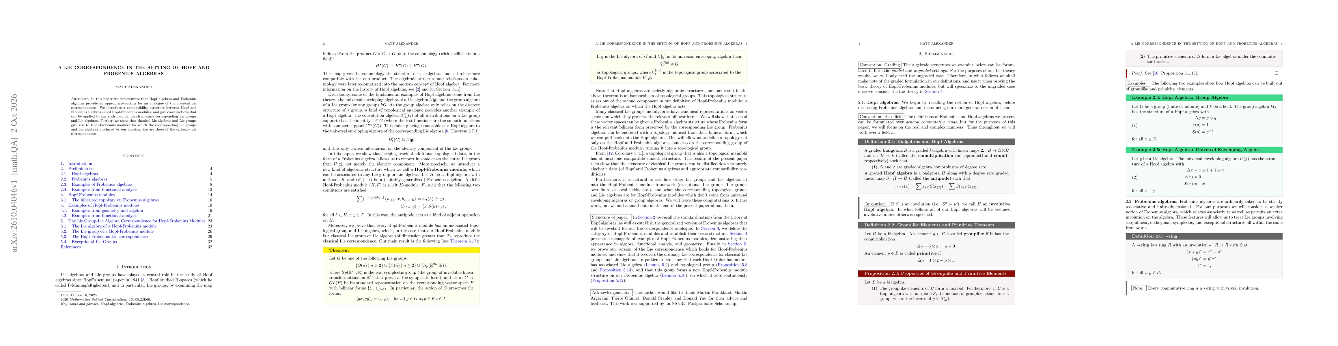 Thumbnail for A Lie Correspondence in the Setting of Hopf and Frobenius Algebras