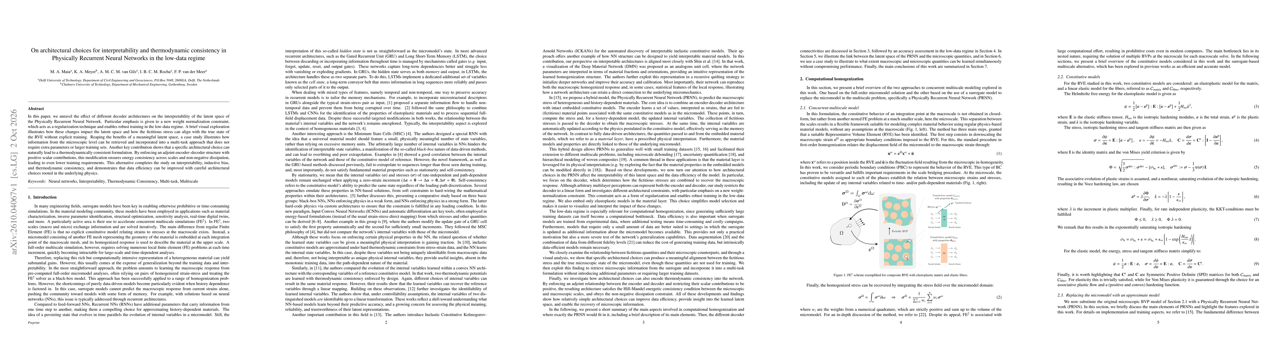 Thumbnail for On architectural choices for interpretability and thermodynamic consistency in Physically Recurrent Neural Networks in the low-data regime