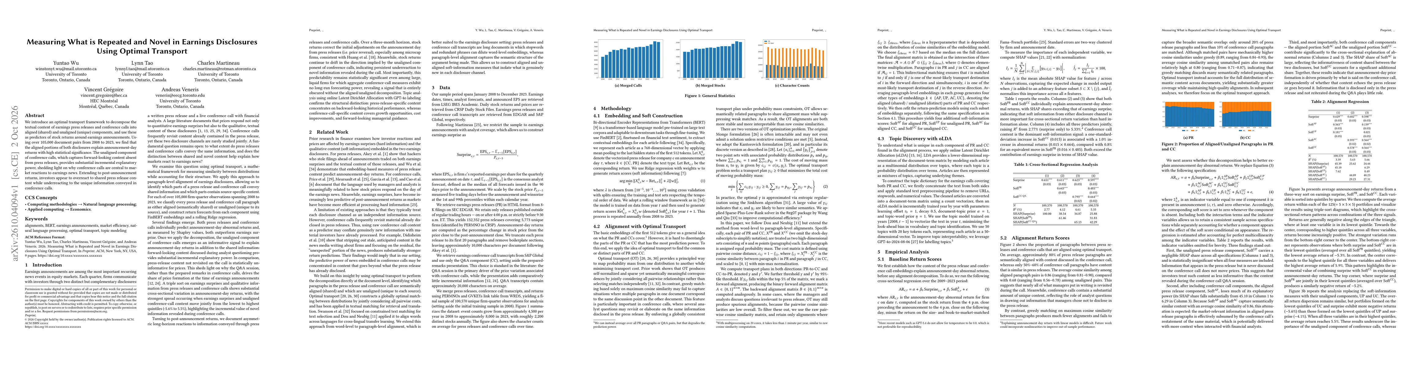 Thumbnail for Measuring What is Repeated and Novel in Earnings Disclosures Using Optimal Transport