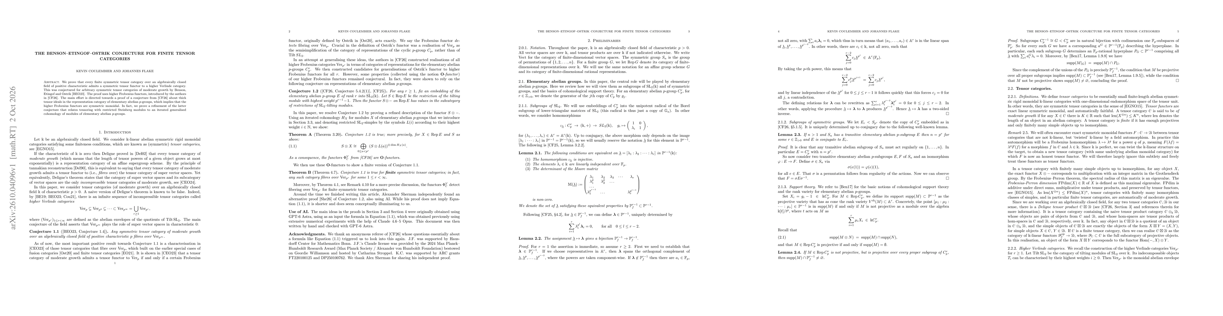 Thumbnail for The Benson--Etingof--Ostrik conjecture for finite tensor categories
