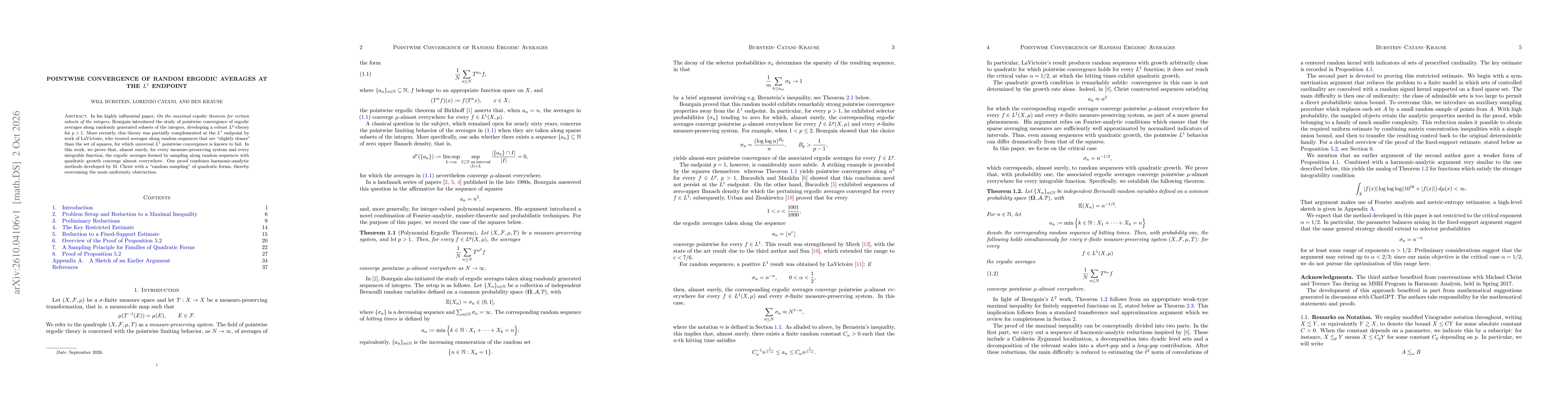 Thumbnail for Pointwise Convergence of Random Ergodic Averages at the \(L^1\) Endpoint