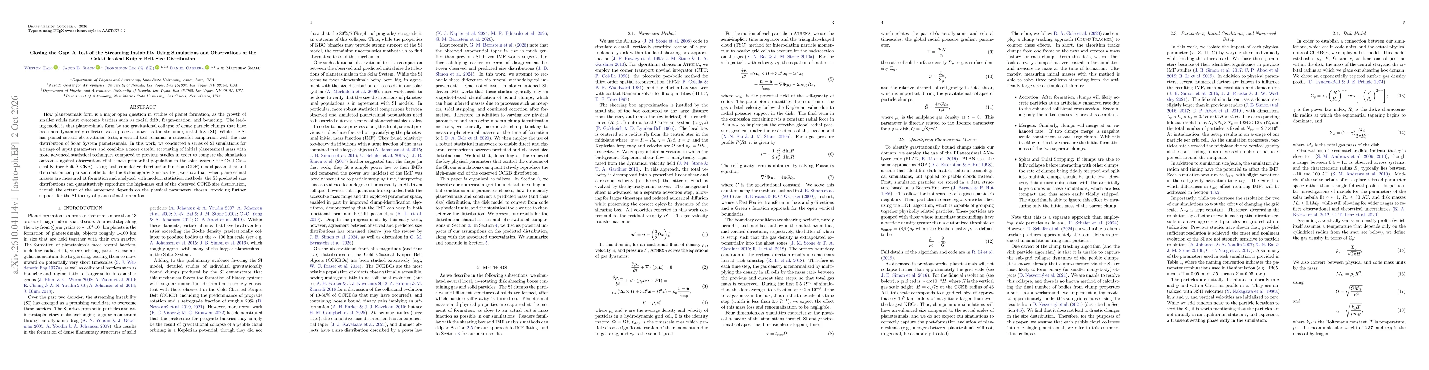 Thumbnail for Closing the Gap: A Test of the Streaming Instability Using Simulations and Observations of the Cold-Classical Kuiper Belt Size Distribution
