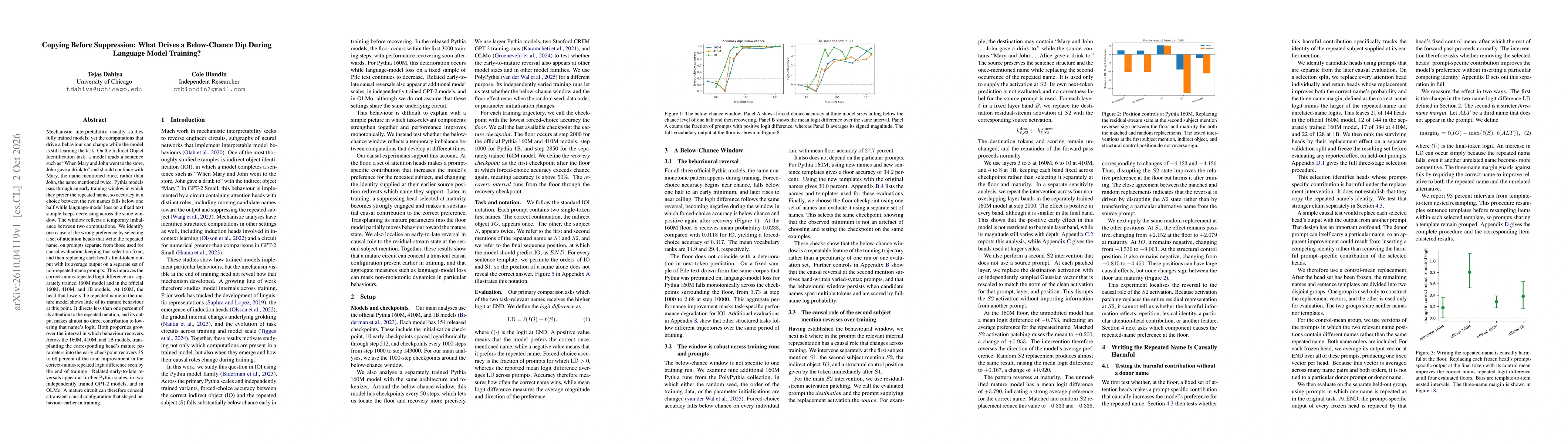 Thumbnail for Copying Before Suppression: What Drives a Below-Chance Dip During Language Model Training?