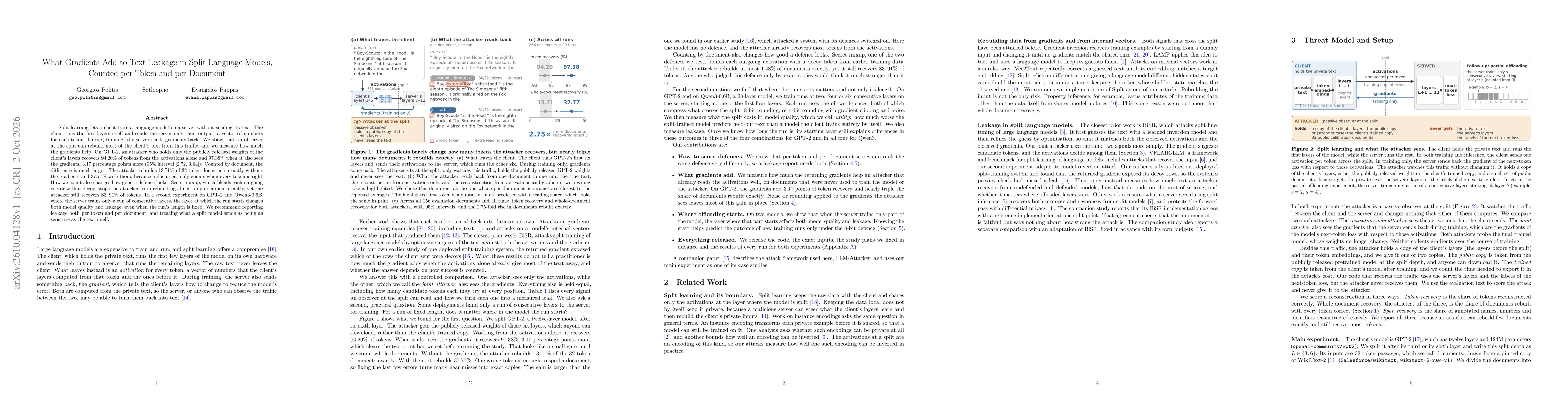 Thumbnail for What Gradients Add to Text Leakage in Split Language Models, Counted per Token and per Document