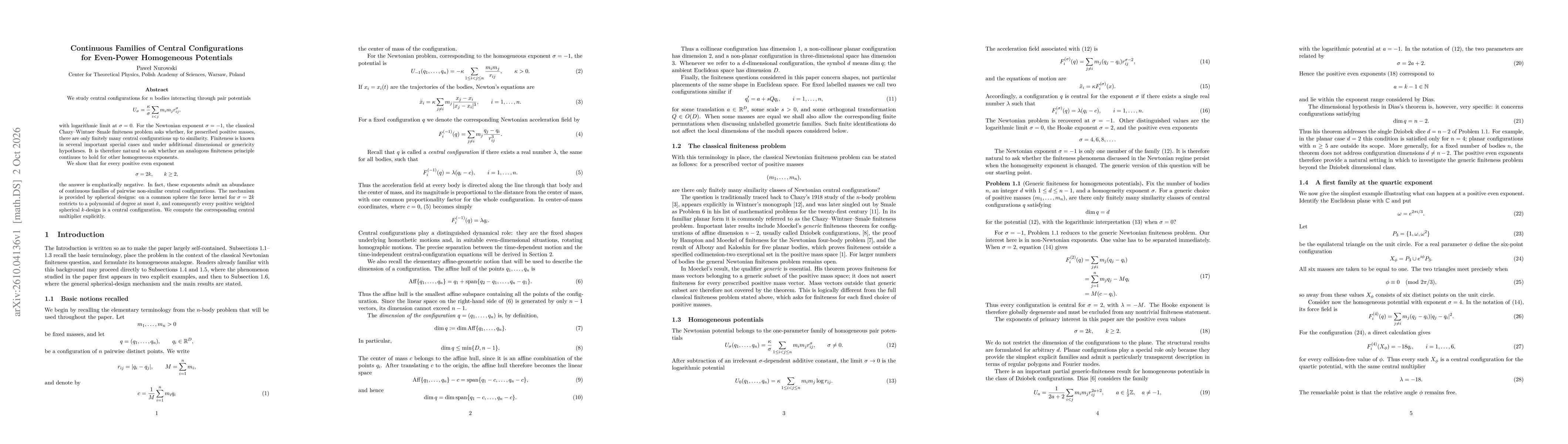 Thumbnail for Continuous Families of Central Configurations for Even-Power Homogeneous Potentials