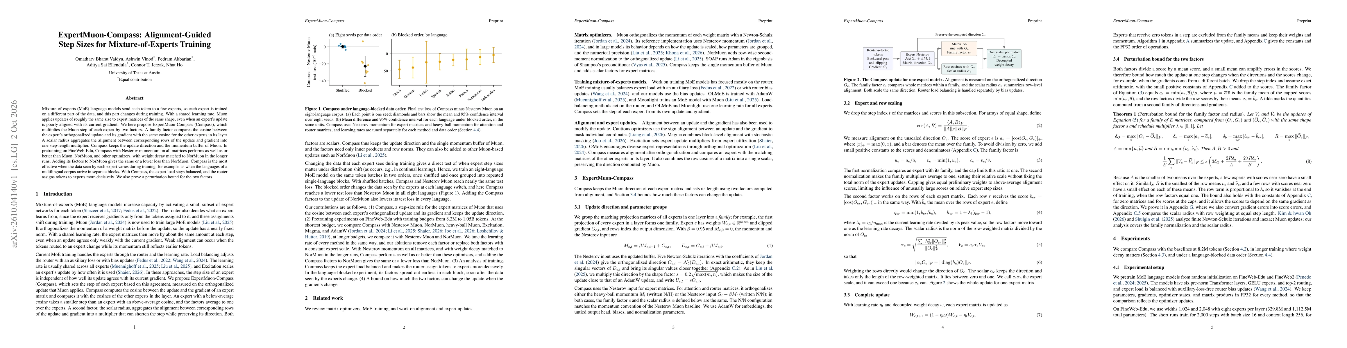 Thumbnail for ExpertMuon-Compass: Alignment-Guided Step Sizes for Mixture-of-Experts Training