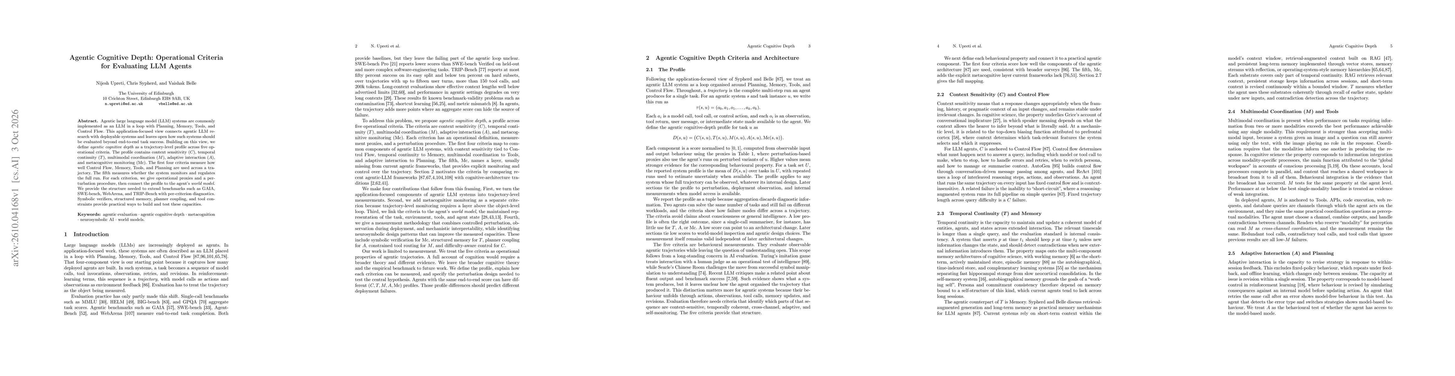 Thumbnail for Agentic Cognitive Depth: Operational Criteria for Evaluating LLM Agents