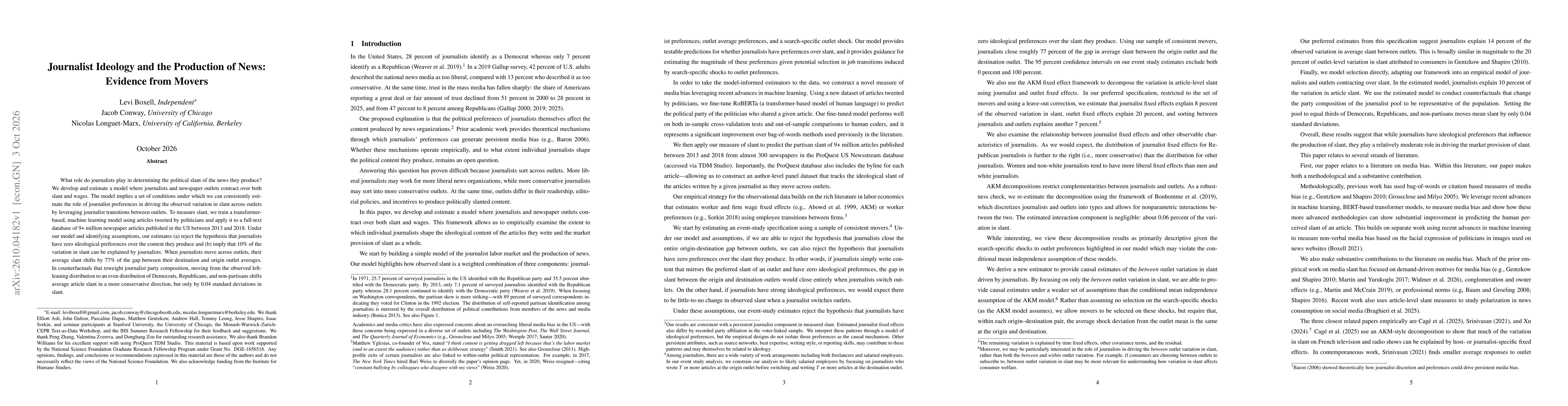 Thumbnail for Journalist Ideology and the Production of News: Evidence from Movers