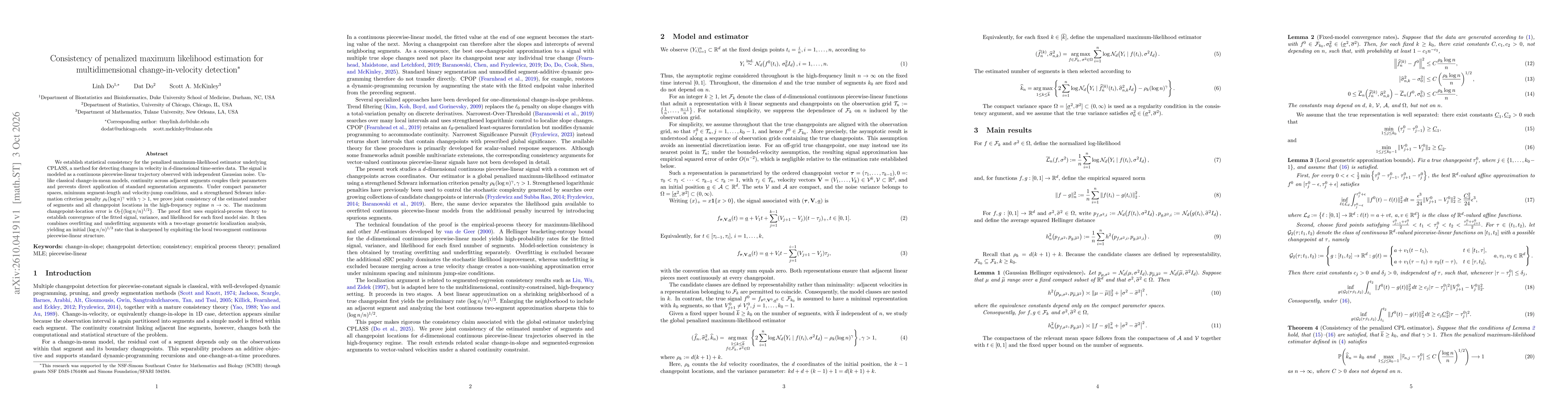 Thumbnail for Consistency of penalized maximum likelihood estimation for multidimensional change-in-velocity detection