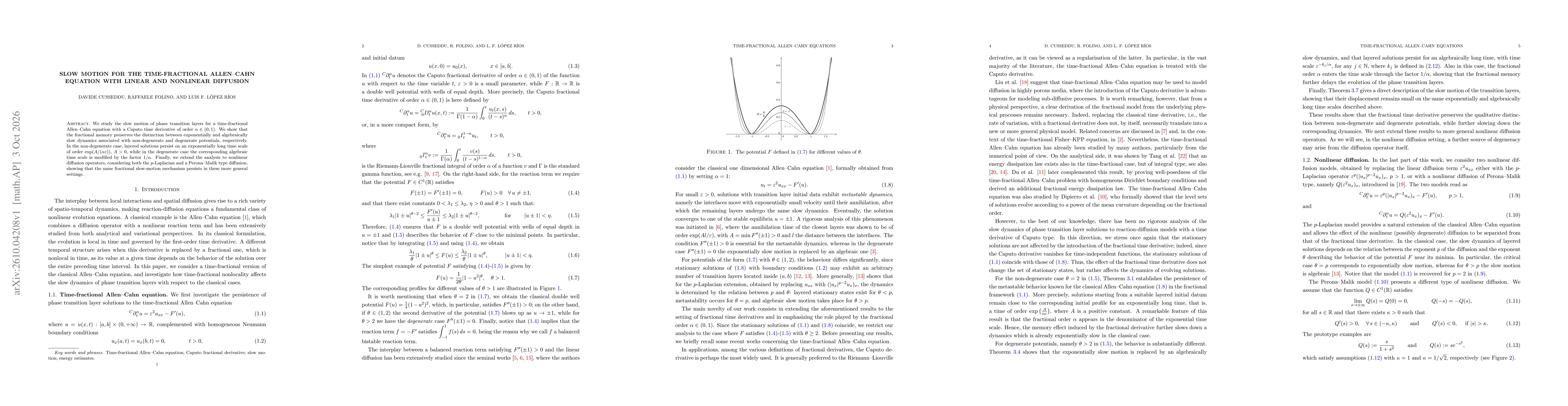 Thumbnail for Slow motion for the time-fractional Allen-Cahn equation with linear and nonlinear diffusion
