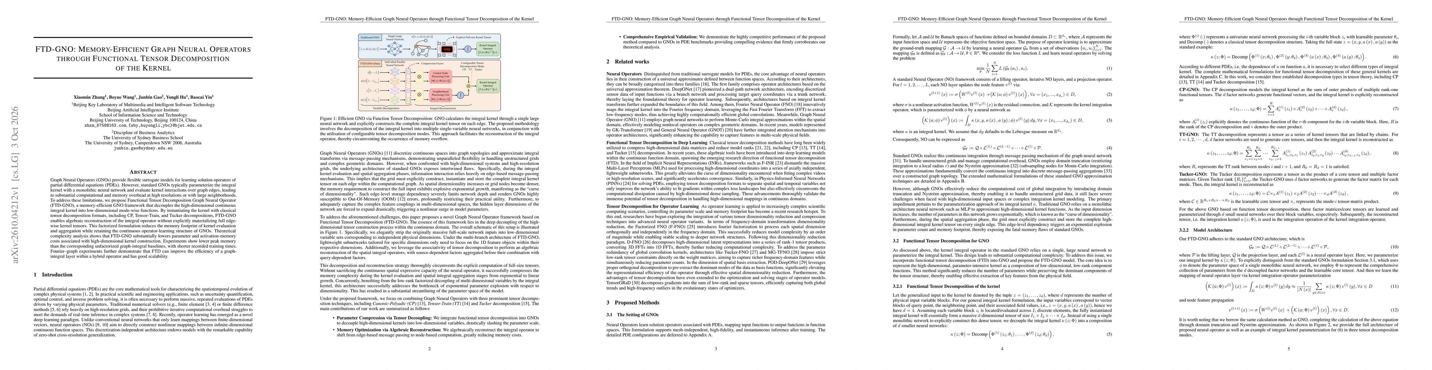 Thumbnail for FTD-GNO: Memory-Efficient Graph Neural Operators through Functional Tensor Decomposition of the Kernel