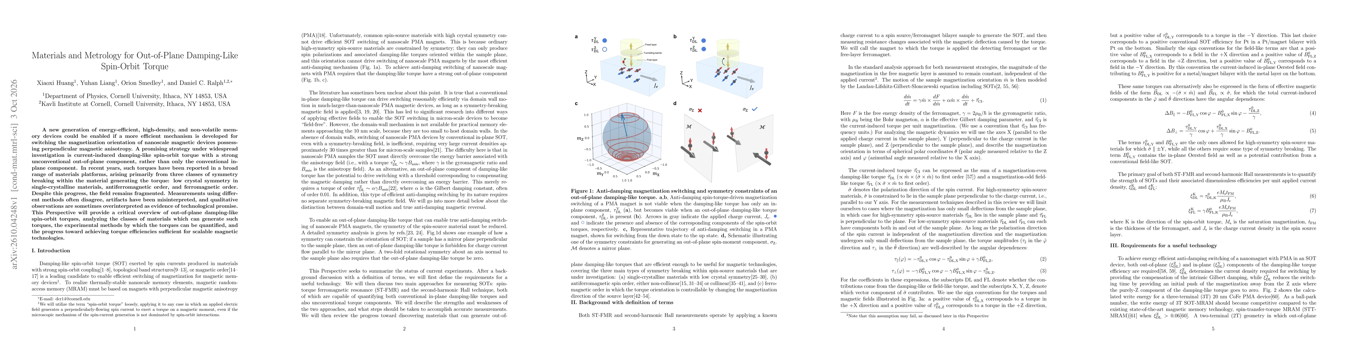 Thumbnail for Materials and Metrology for Out-of-Plane Damping-Like Spin-Orbit Torque
