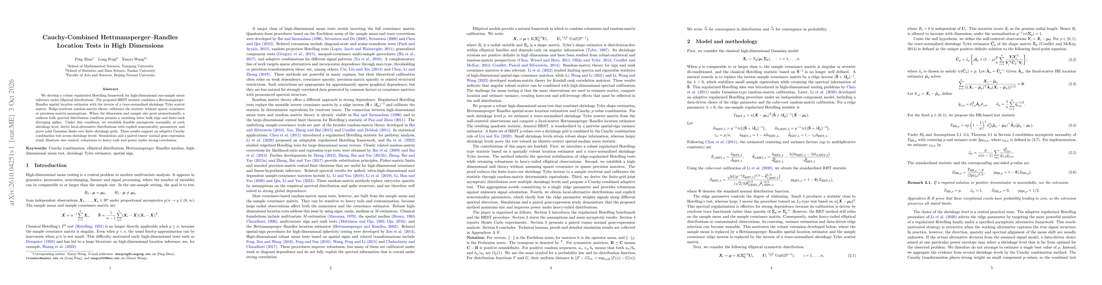 Thumbnail for Cauchy-Combined Hettmansperger-Randles Location Tests in High Dimensions