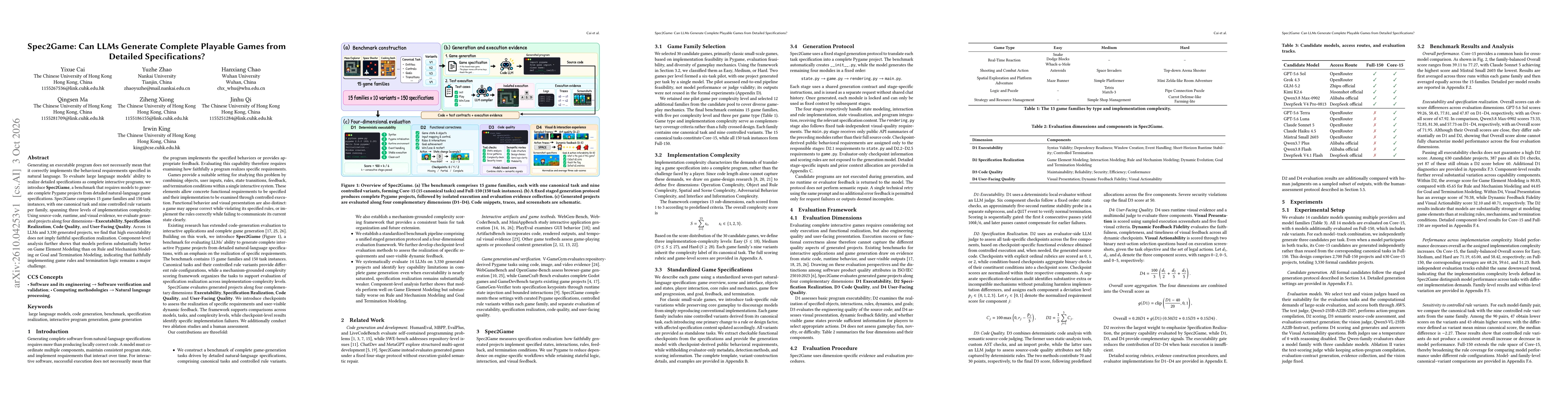 Thumbnail for Spec2Game: Can LLMs Generate Complete Playable Games from Detailed Specifications?