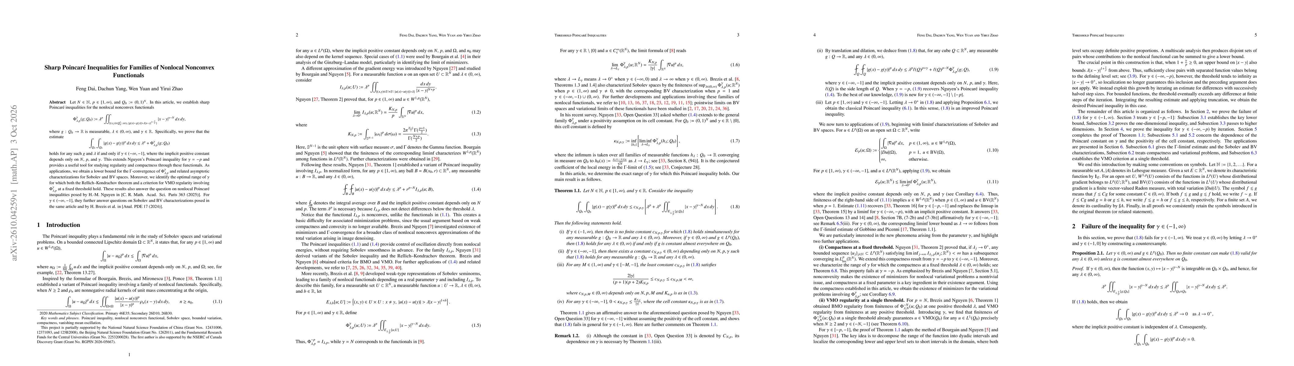 Thumbnail for Sharp Poincaré Inequalities for Families of Nonlocal Nonconvex Functionals