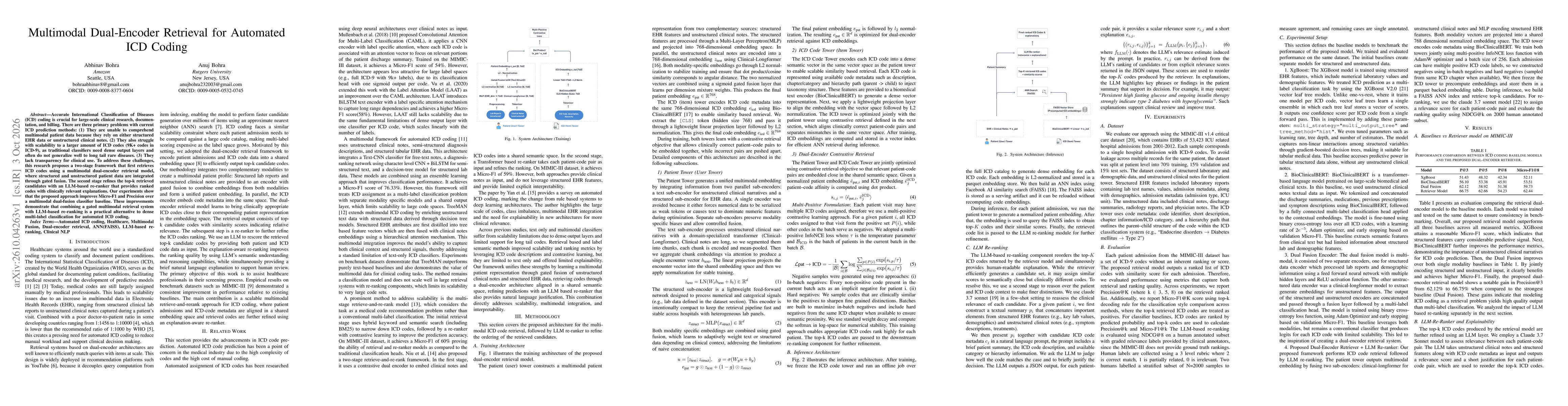 Thumbnail for Multimodal Dual-Encoder Retrieval for Automated ICD Coding
