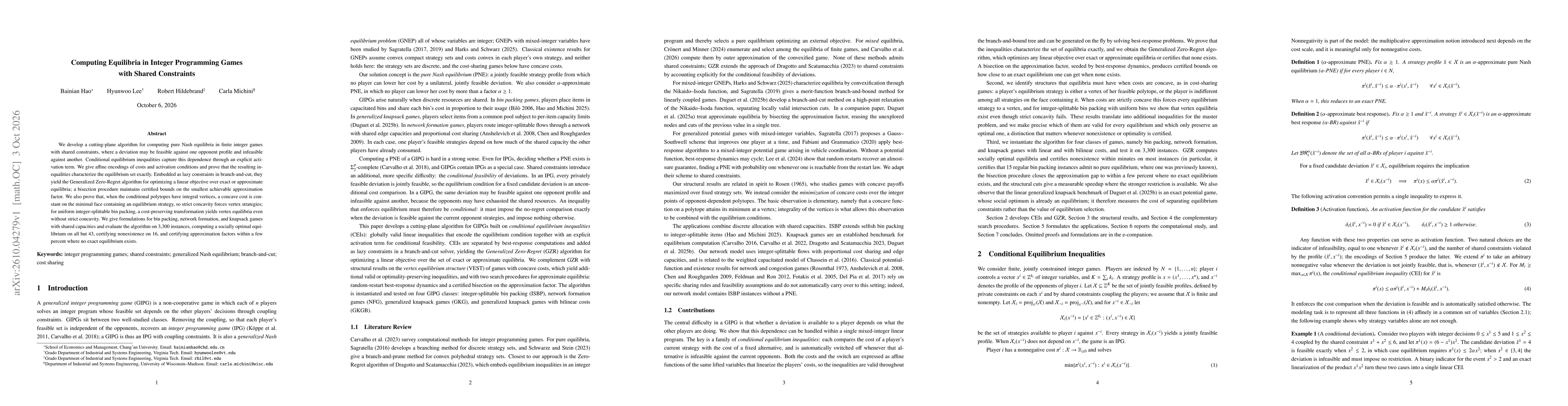 Thumbnail for Computing Equilibria in Integer Programming Games with Shared Constraints