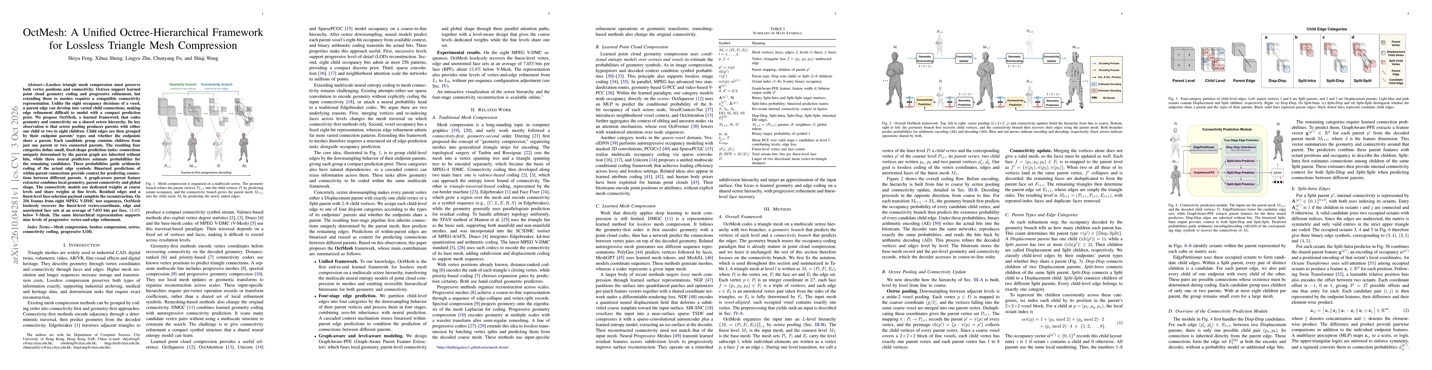 Thumbnail for OctMesh: A Unified Octree-Hierarchical Framework for Lossless Triangle Mesh Compression