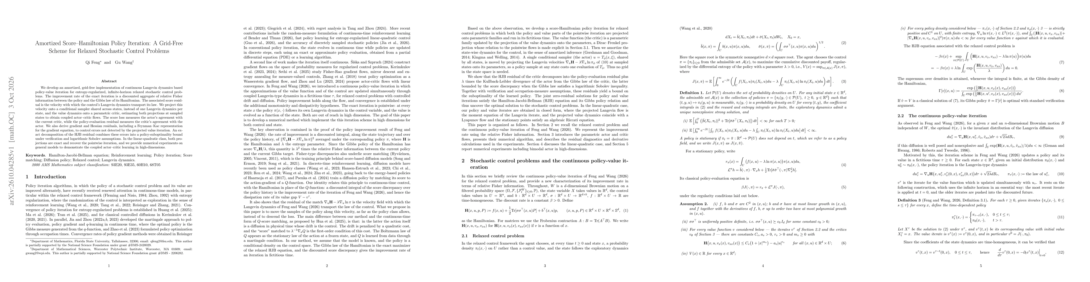 Thumbnail for Amortized Score-Hamiltonian Policy Iteration: A Grid-Free Scheme for Relaxed Stochastic Control Problems