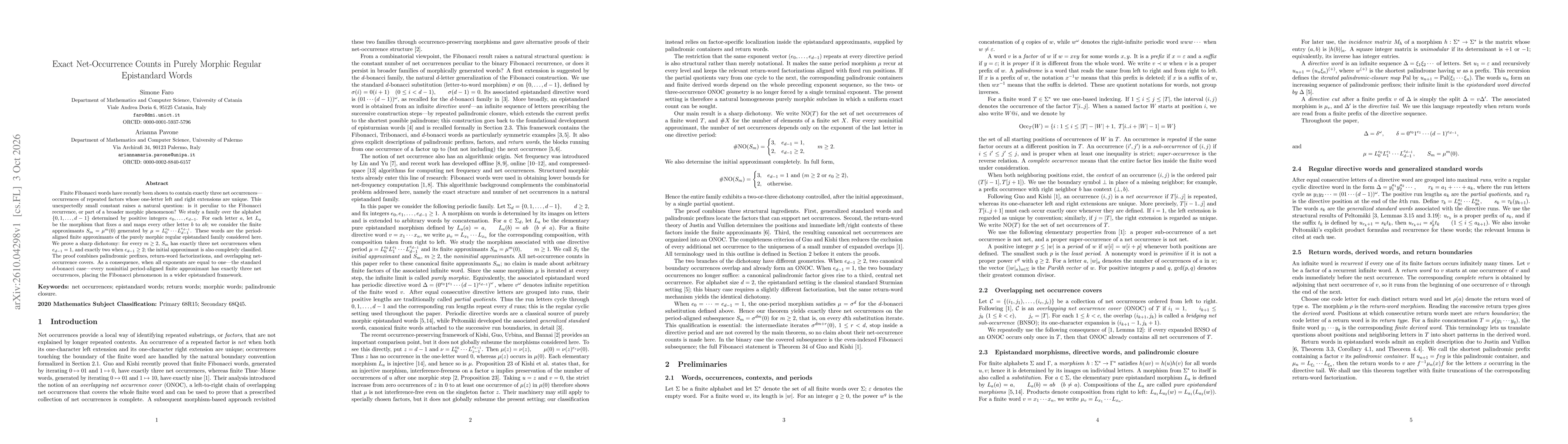 Thumbnail for Exact Net-Occurrence Counts in Purely Morphic Regular Epistandard Words