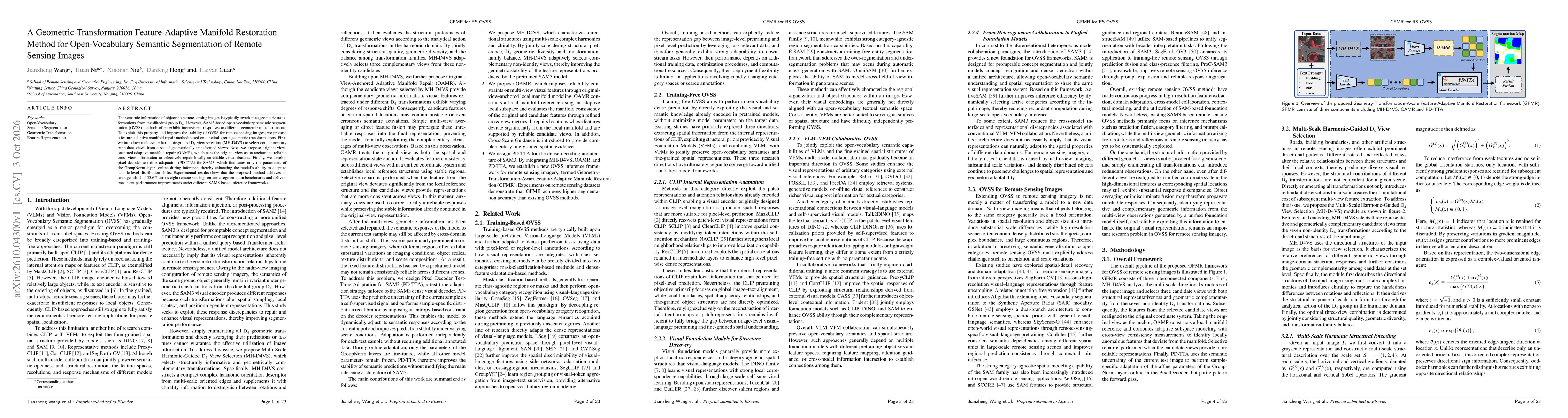 Thumbnail for A Geometric-Transformation Feature-Adaptive Manifold Restoration Method for Open-Vocabulary Semantic Segmentation of Remote Sensing Images