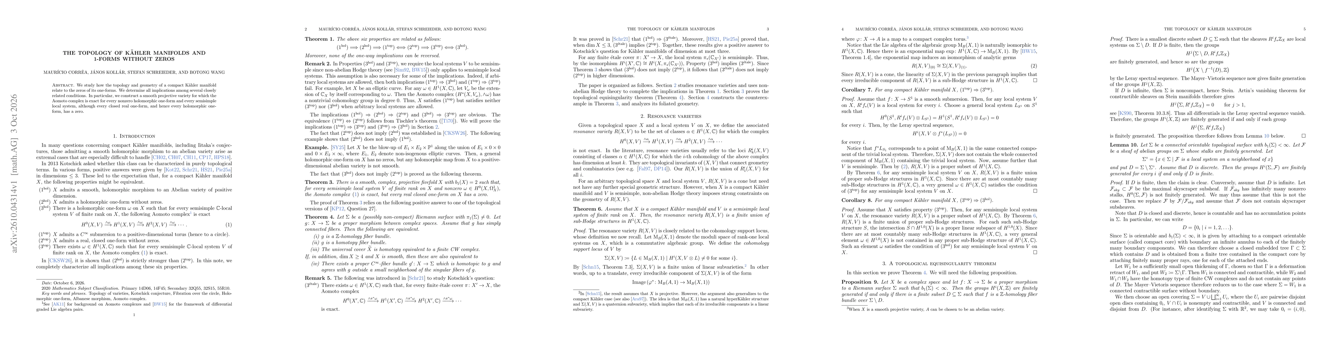Thumbnail for The topology of Kähler manifolds and 1-forms without zeros