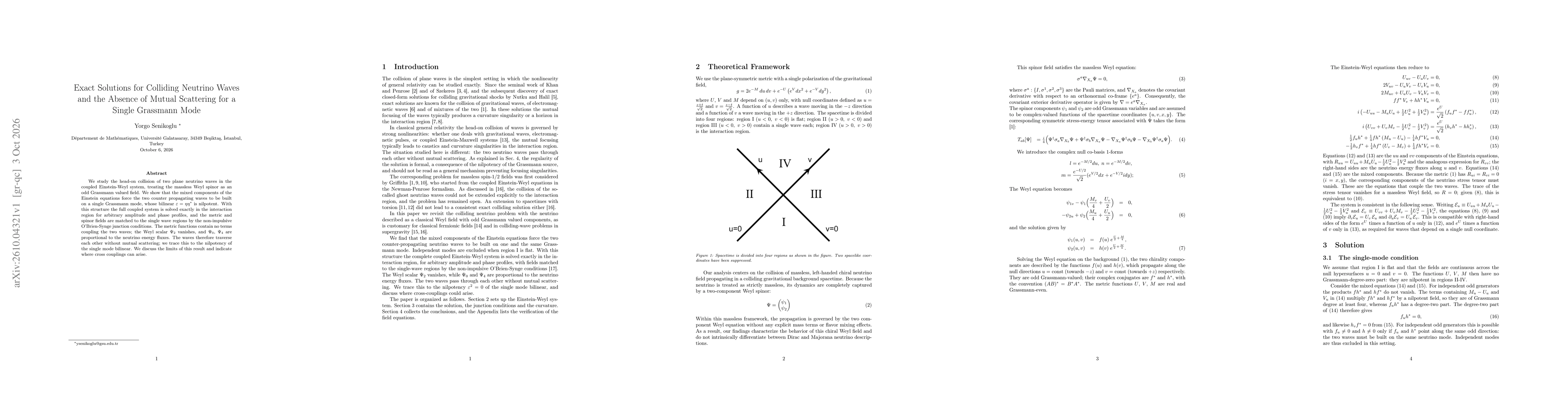 Thumbnail for Exact Solutions for Colliding Neutrino Waves and the Absence of Mutual Scattering for a Single Grassmann Mode