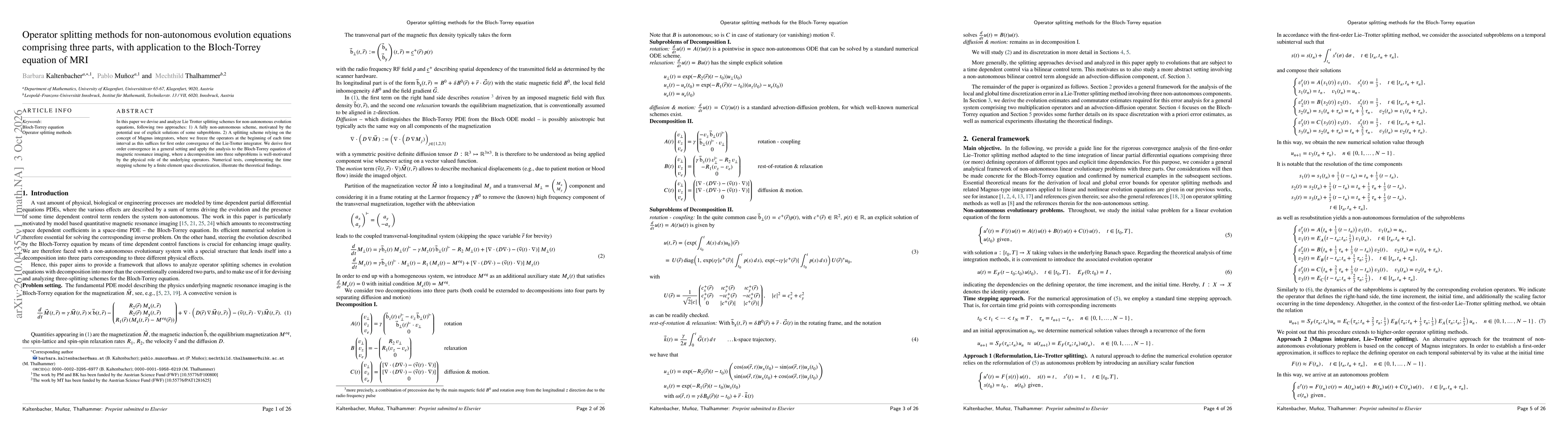 Thumbnail for Operator splitting methods for non-autonomous evolution equations comprising three parts, with application to the Bloch-Torrey equation of MRI