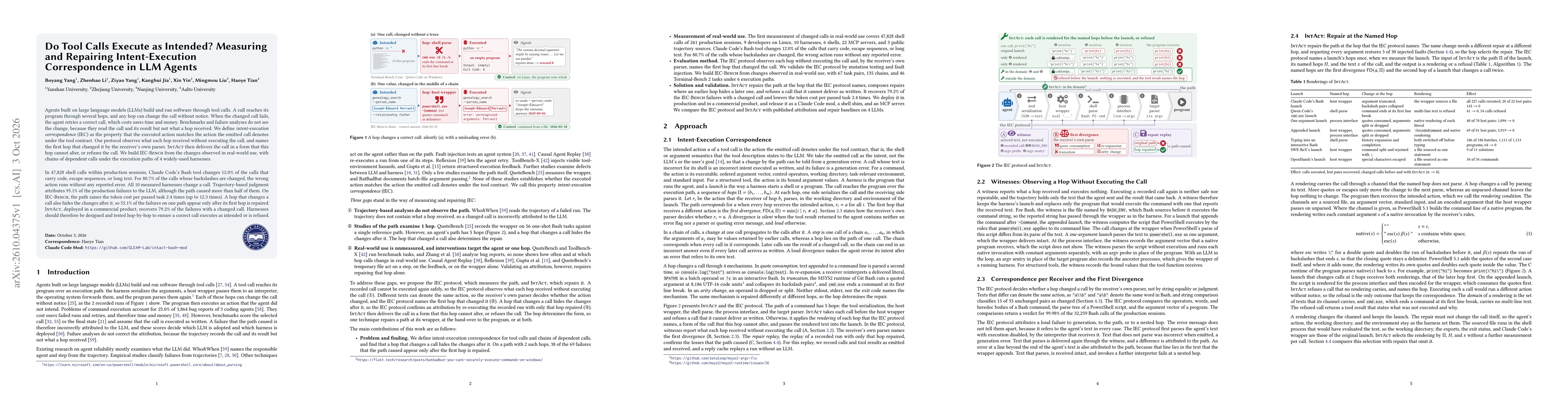 Thumbnail for Do Tool Calls Execute as Intended? Measuring and Repairing Intent-Execution Correspondence in LLM Agents